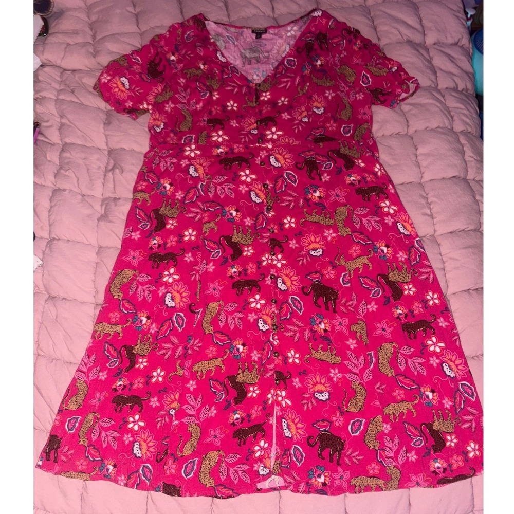 Torrid‎ Plus Size Pink Animal Floral Print V Neck Fit & Flare Dress Size 2 (2X)